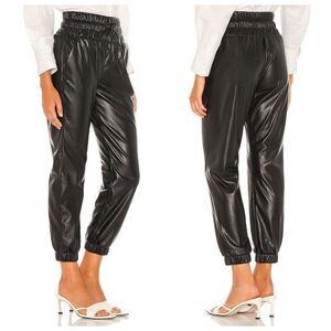 Joie Wadley Pant Faux Leather Joggers Elastic Waist Caviar Black Size L